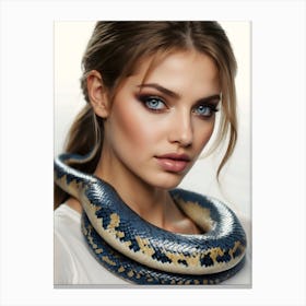 Beautiful Woman With A Snake 2 Canvas Print