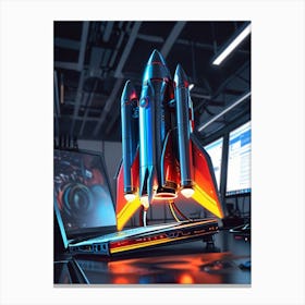 Spaceship On A Laptop Canvas Print