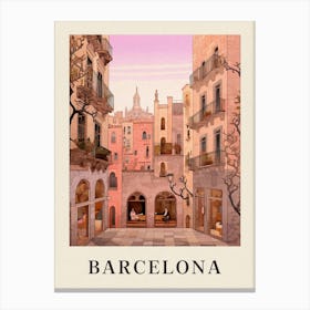 Barcelona Spain 3 Vintage Pink Travel Illustration Poster Canvas Print