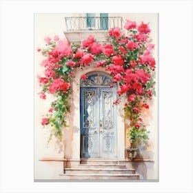 Barcelona, Spain   Mediterranean Doors Watercolour Painting 4 Canvas Print