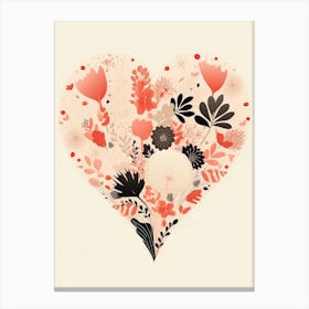 Coral Floral Heart Cream Canvas Print