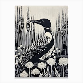 B&W Bird Linocut Common Loon 1 Canvas Print
