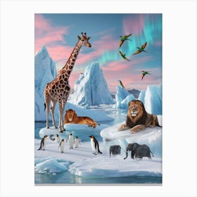 A Surreal South Pole Landscape Where Various Animals Canvas Print