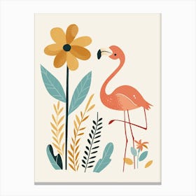 Lesser Flamingo And Tiare Flower Minimalist Illustration 2 Canvas Print