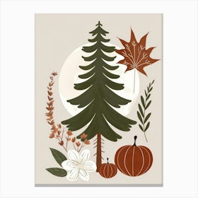 Autumn Leaves And Pine Tree Canvas Print