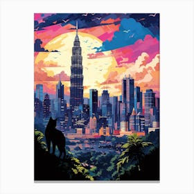 Kuala Lumpur, Malaysia Skyline With A Cat 1 Canvas Print
