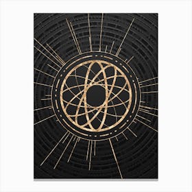 Geometric Glyph Symbol in Gold with Radial Array Lines on Dark Gray n.0037 Canvas Print