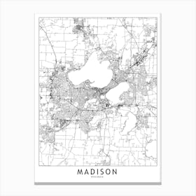 Madison White Map Canvas Print