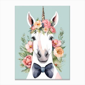 Baby Unicorn Flower Crown Bowties Woodland Animal Nursery Decor (29) Canvas Print