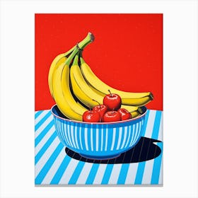 Bananas In A Bowl Blue Checkerboard 2 Canvas Print