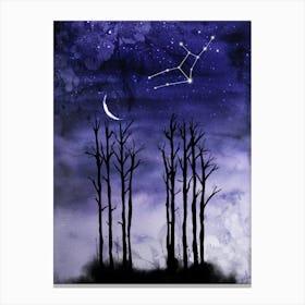 Night Sky With Stars And Trees - Starry Night and Moon #8 Canvas Print