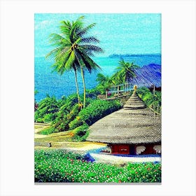 Canggu Indonesia Pointillism Style Tropical Destination Canvas Print