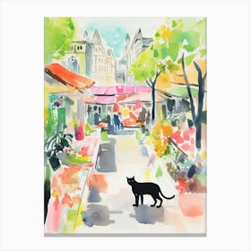 Food Market With Cats In Sydney 1 Watercolour Canvas Print