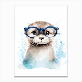 Smart Baby Otter Wearing Glasses Watercolour Illustration 1 Canvas Print