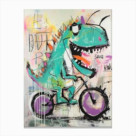Dinosaur On A Bike Pink Purple Graffiti Style Illustration 3 Canvas Print