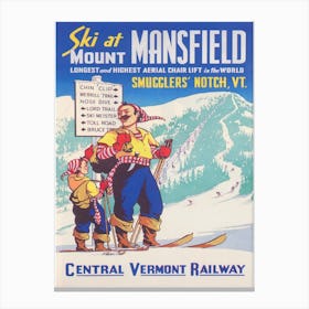 Ski At Mount Mansfield Vermont Vintage Ski Poster Canvas Print
