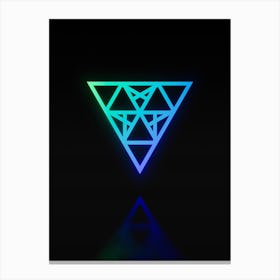Neon Blue and Green Abstract Geometric Glyph on Black n.0343 Canvas Print