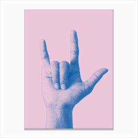 Blue And Pink Rock Hand Sign Canvas Print
