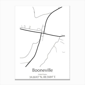 Booneville,United States Minimalist Map 1 Canvas Print