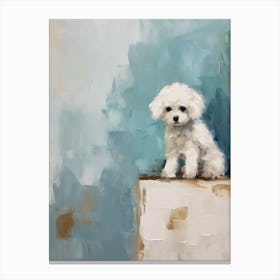 Bichon Frise Dog, Painting In Light Teal And Brown 0 Canvas Print