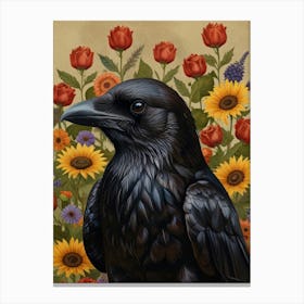 Crow With Flowers 3 1 Canvas Print