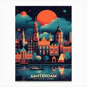 Amsterdam Netherlands Retro Travel Canvas Print