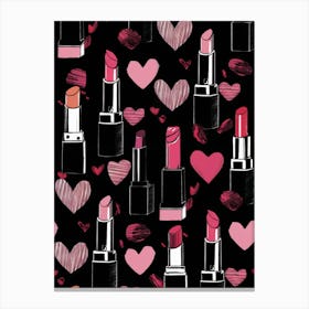 Lipsticks And Hearts Canvas Print