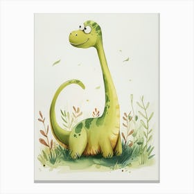Cute Green Diplodocus Dinosaur Canvas Print