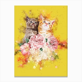 Two Kittens With Flowers Canvas Print