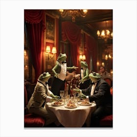 Frogs At The Table Canvas Print