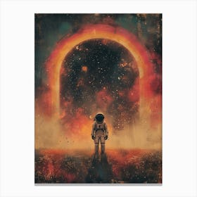 Space Odyssey: Retro Poster featuring Asteroids, Rockets, and Astronauts: Space Art Canvas Print