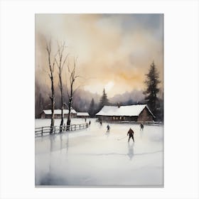 Rustic Winter Skating Rink Painting (19) Canvas Print