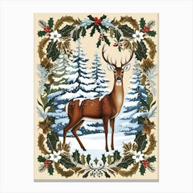 Deer In Holly Wreath Canvas Print