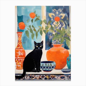 Black Cat On Window Sill 1 Canvas Print