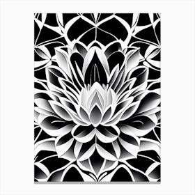 Lotus Flower Repeat Pattern Black And White Geometric 1 Canvas Print