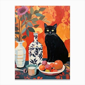 Rose Flower Vase And A Cat, A Painting In The Style Of Matisse 7 Canvas Print