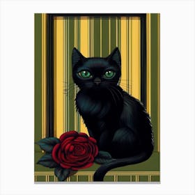 Black Cat With Rose Canvas Print