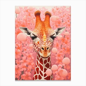 Giraffe Pink Blooming Portrait 3 Canvas Print