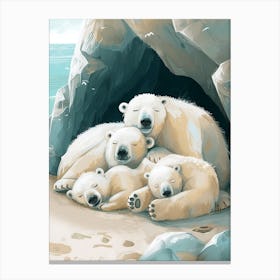 Polar Bear Family Sleeping In A Cave Storybook Illustration 4 Canvas Print