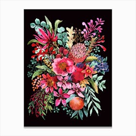 Protea And Pomegranate On A Black Background Canvas Print