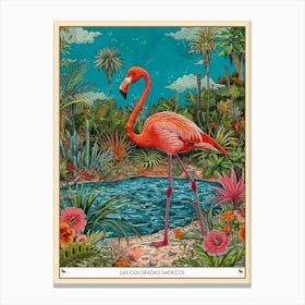 Greater Flamingo Las Coloradas Mexico Tropical Illustration 6 Poster Canvas Print