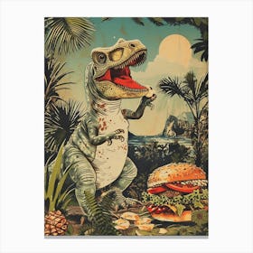 Dinosaur & A Hamburger Retro Collage 1 Canvas Print