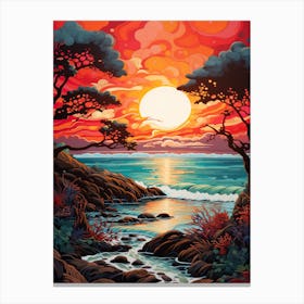 Coral Beach Australia At Sunset, Vibrant Painting 10 Canvas Print