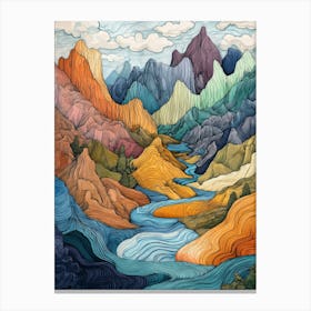 Colourful Mountain Illustration Poster Art Print 18 Canvas Print