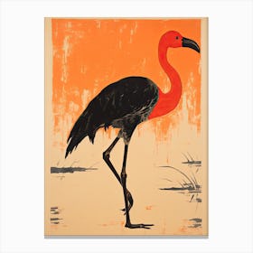 Flamingo, Woodblock Animal  Drawing 6 Canvas Print