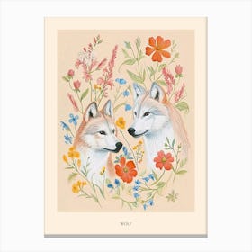 Folksy Floral Animal Drawing Wolf Poster Canvas Print