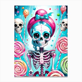 Cute Skeleton Candy Halloween Painting (19) Canvas Print