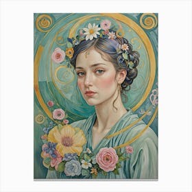 Pastel Girl With Flowers Canvas Print