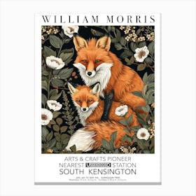 William Morris Print Fox Mamma Cub Portrait Valentines Mothers Day Gift Botanical Canvas Print