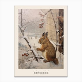 Vintage Winter Animal Painting Poster Red Squirrel 3 Canvas Print